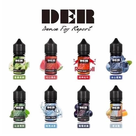 DER系列電子煙油30ml多口味組合展示,包含多種水果與特色風味,專為POD主機提供細膩口感與極致香氣體驗。
